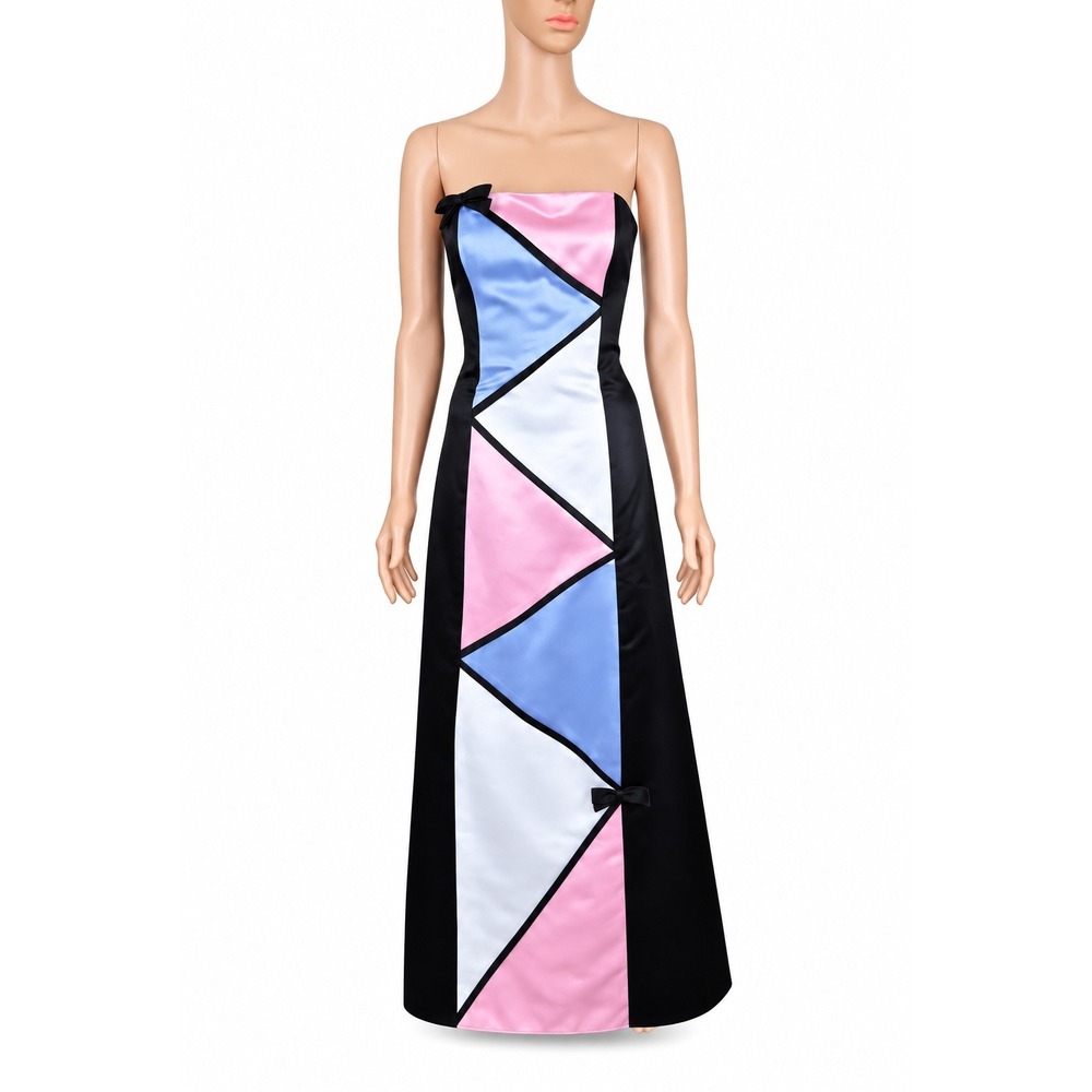 Vintage Jessica McClintock Gunne Sax 5/6 Strapless Colorblock Satin Maxi Dress